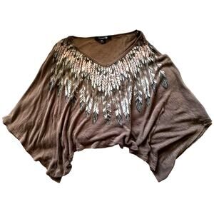 Forever 21 Lightweight Boho Cape Top with Eagle Feather Pattern Women's Medium